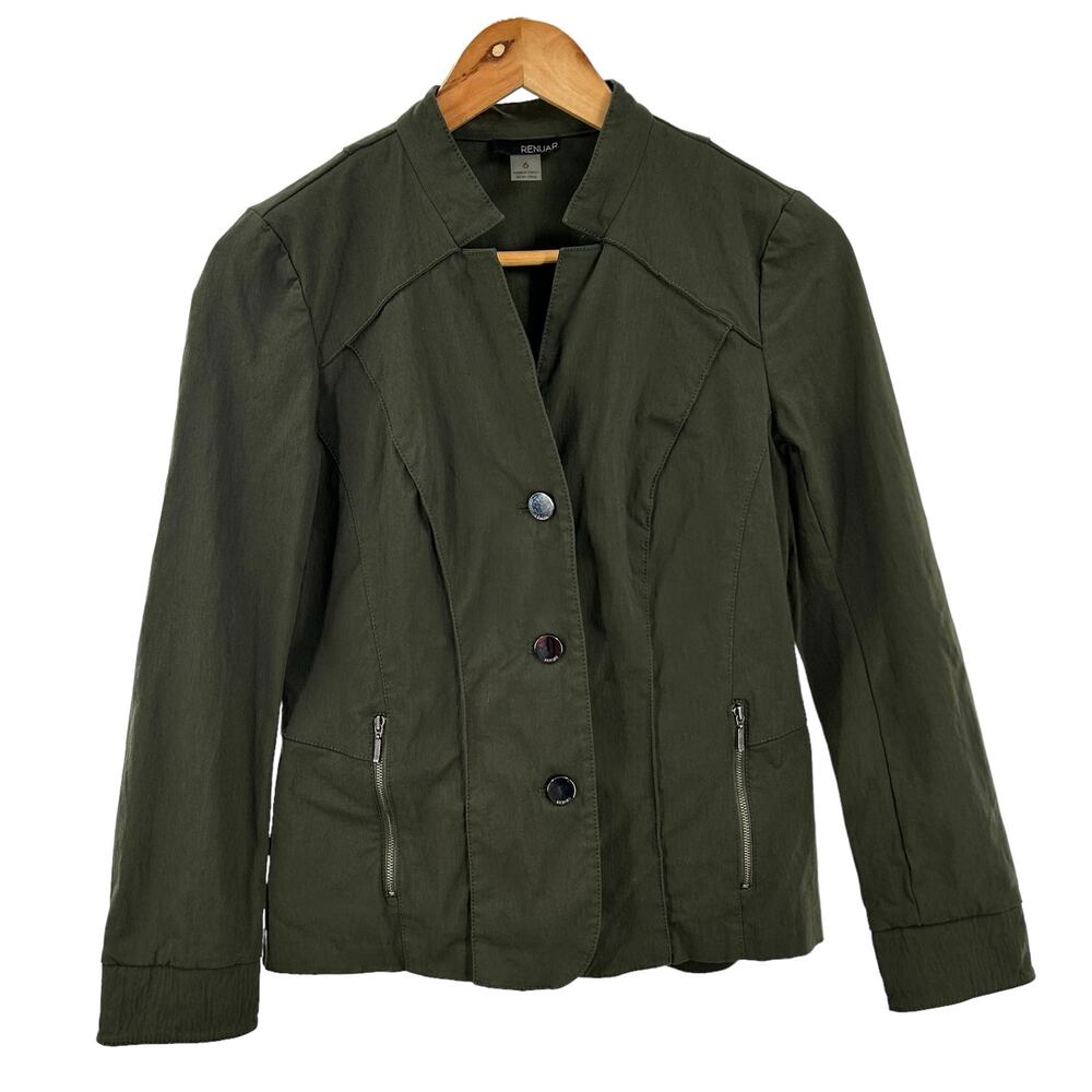 Renuar Green Button Up Jacket Size 6 Military Style Casual Button up‎ front